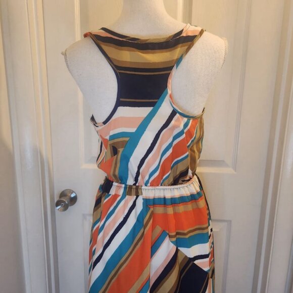 Xhiliration Maxi Stripe Dress in Blue Orange Sz: M Hi-Low Hem - Picture 7 of 15